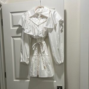 Aje White Ruffled Long Sleeve Dress